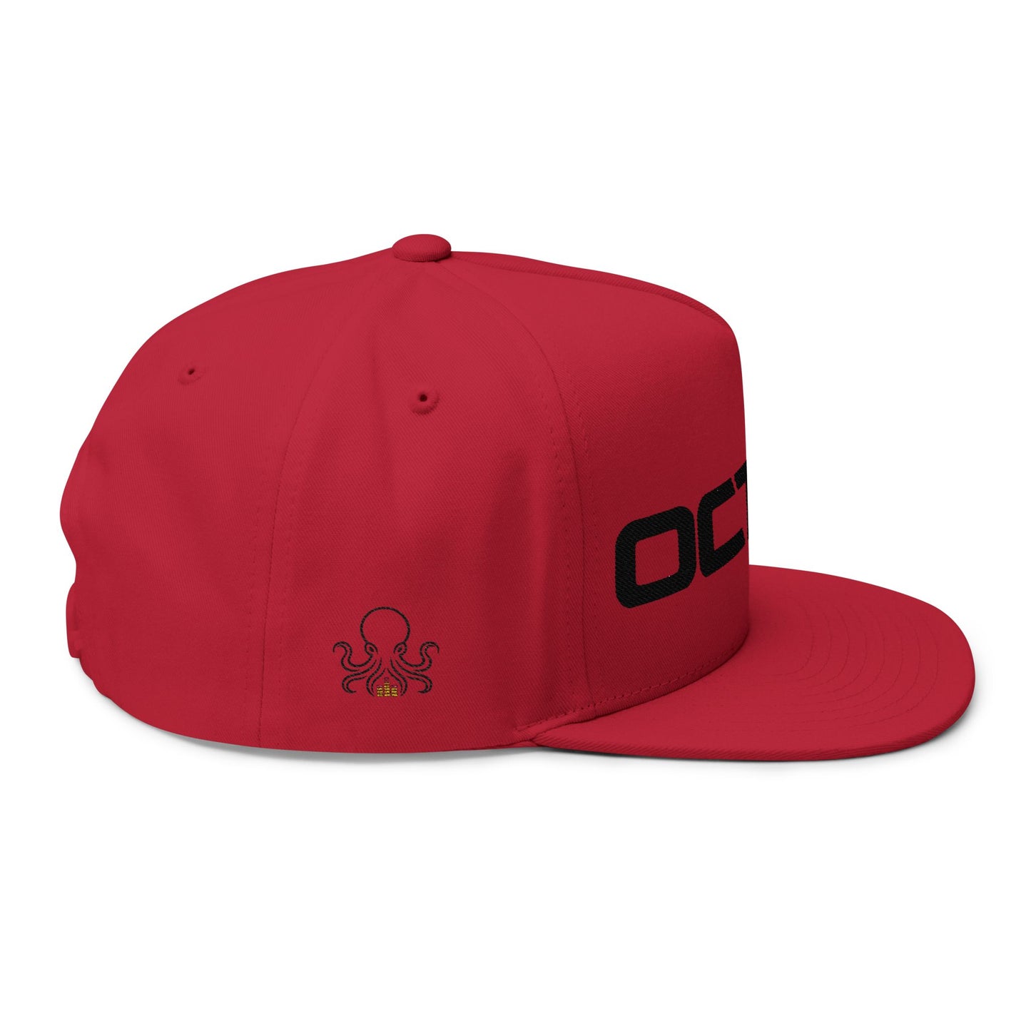 OCTAV3 Premium Embroidered Flat Bill Snapback Hat | White, Red & Grey