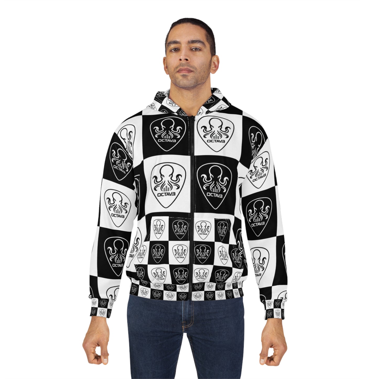 OCTAV3 Black/White Checkered Zip Up Hoodie