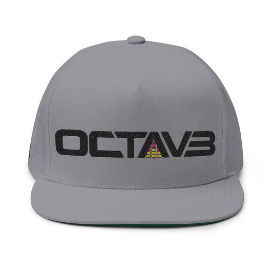 OCTAV3 Premium Embroidered Flat Bill Snapback Hat | White, Red & Grey