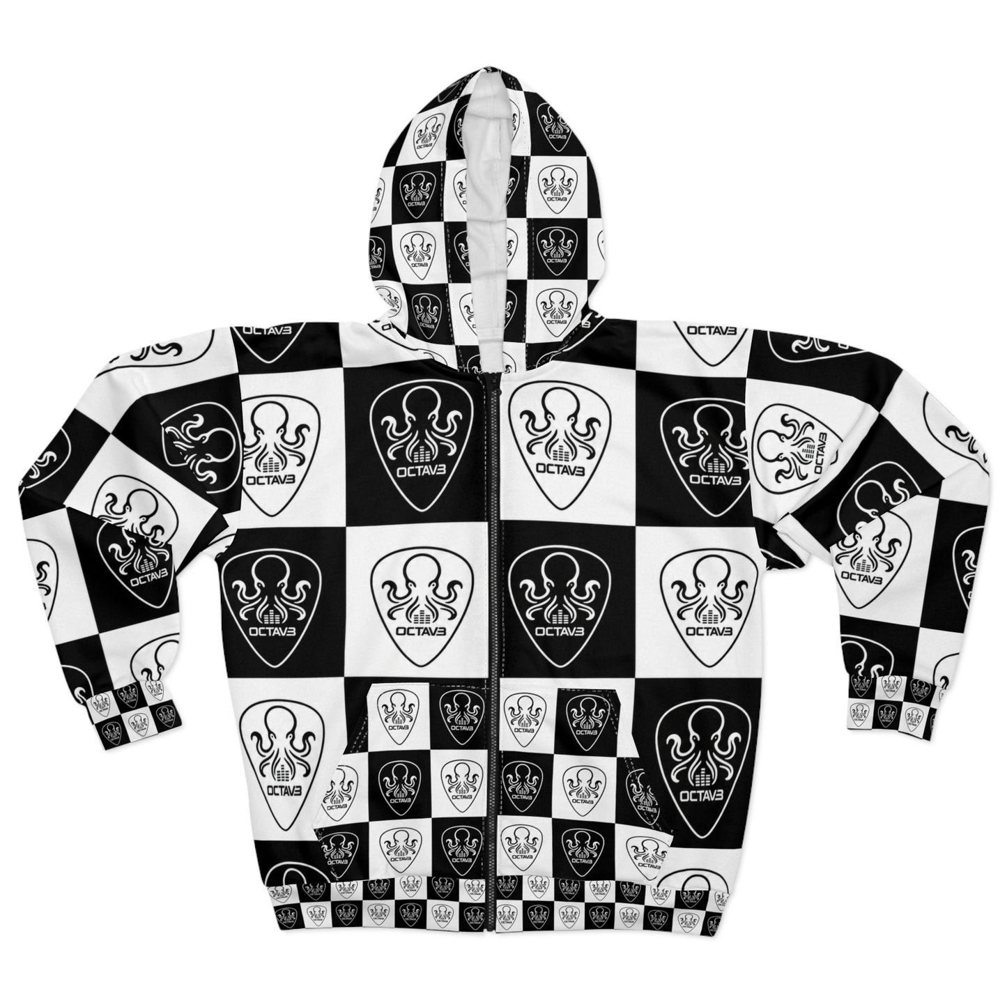 OCTAV3 Black/White Checkered Zip Up Hoodie