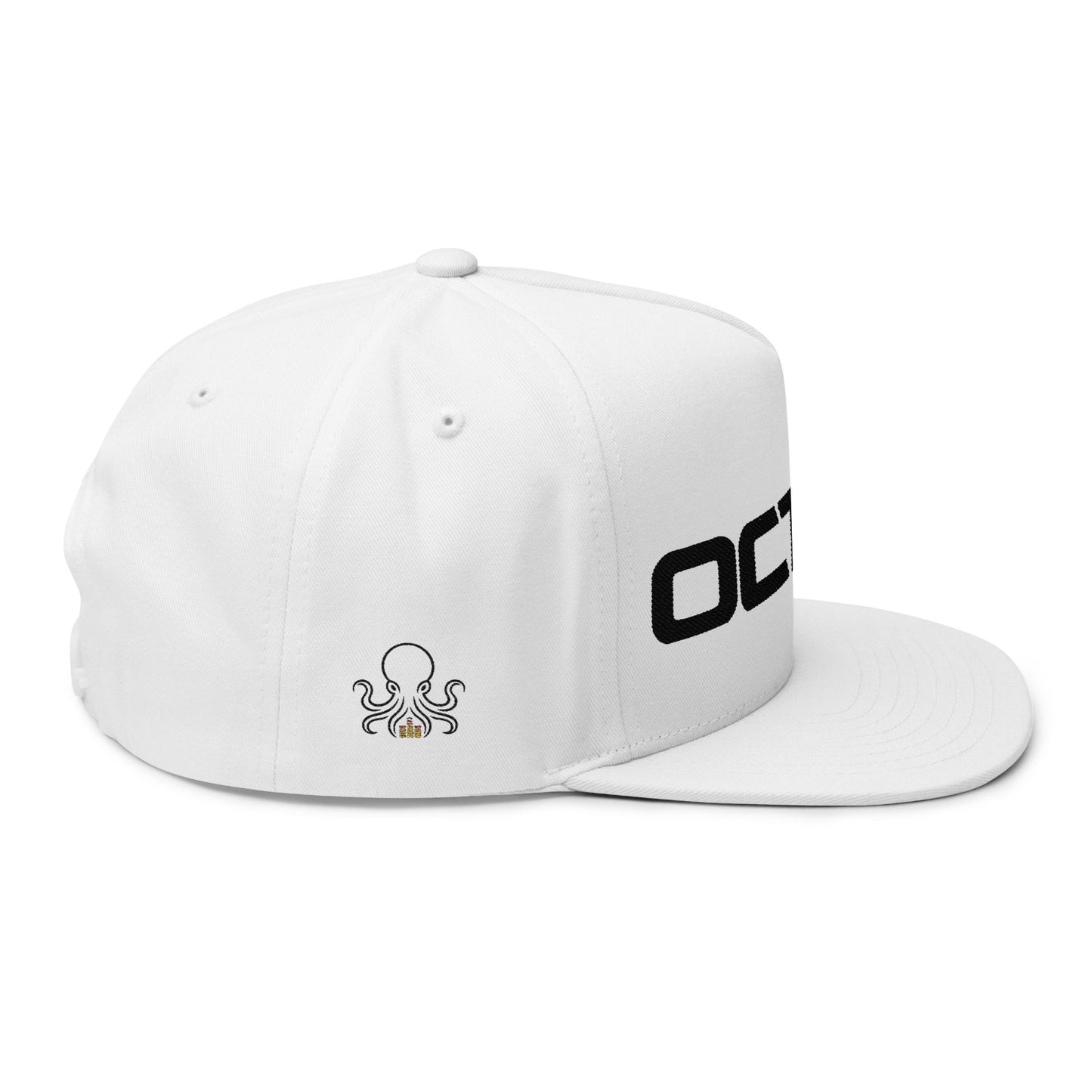 OCTAV3 Premium Embroidered Flat Bill Snapback Hat | White, Red & Grey