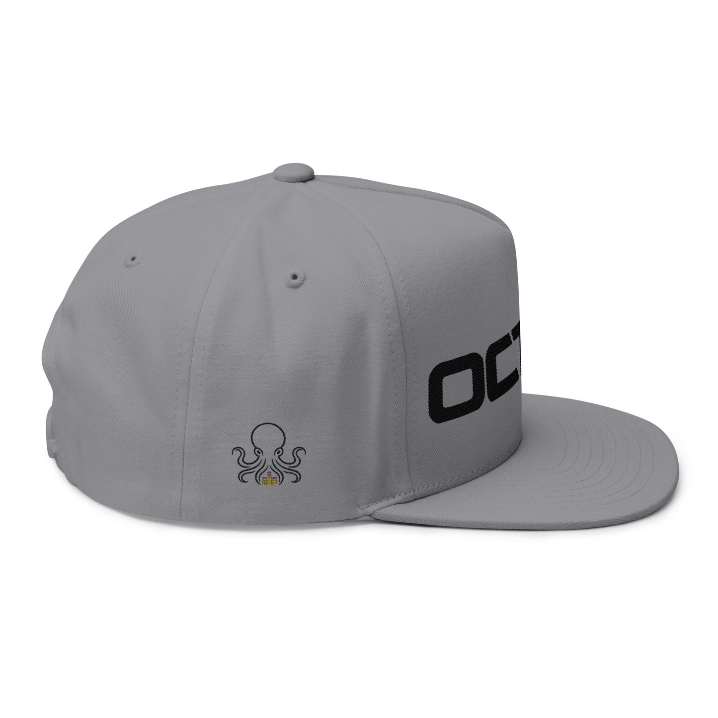 OCTAV3 Premium Embroidered Flat Bill Snapback Hat | White, Red & Grey