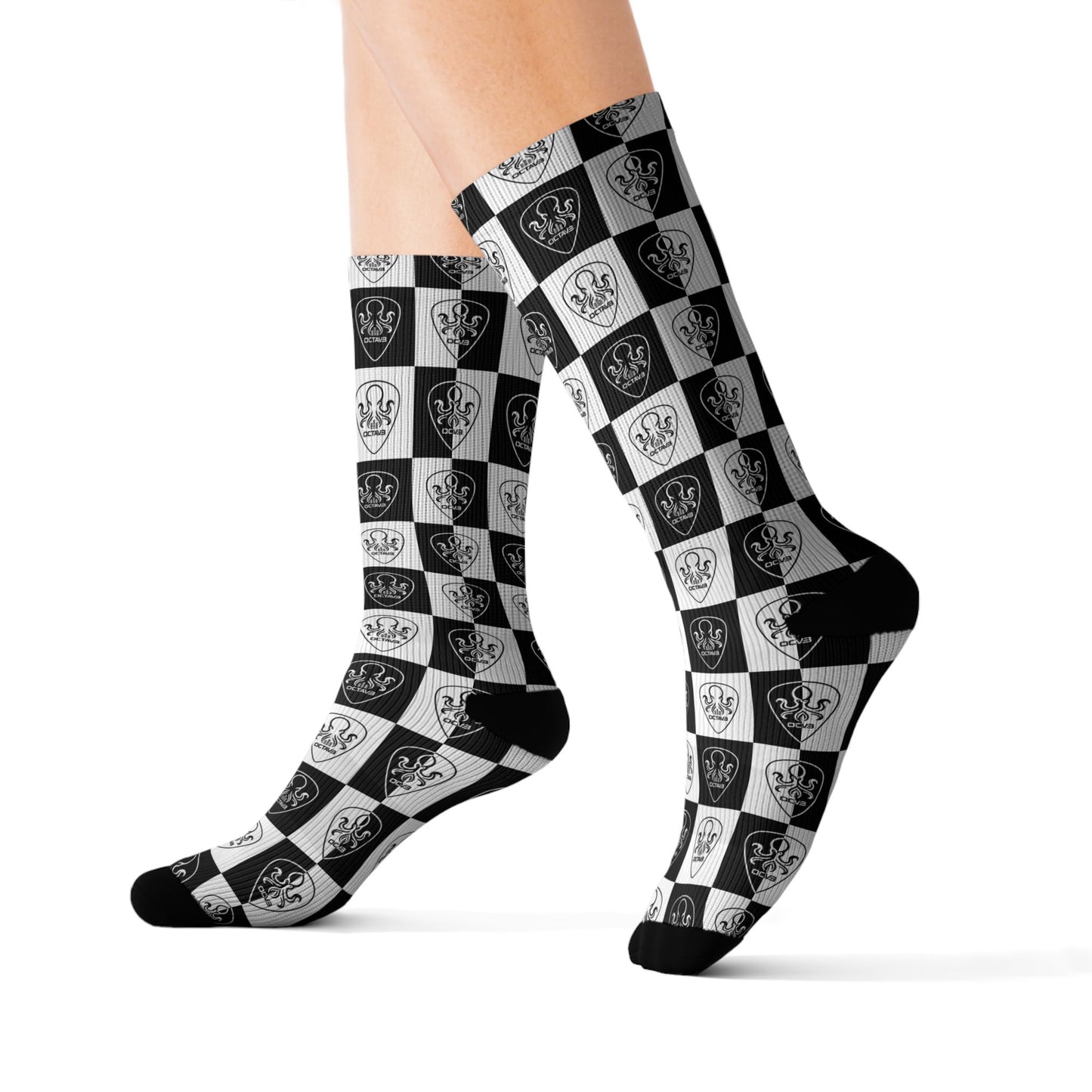 Checkerboard OCTAV3 Octopus picks | Black White Sublimation Socks