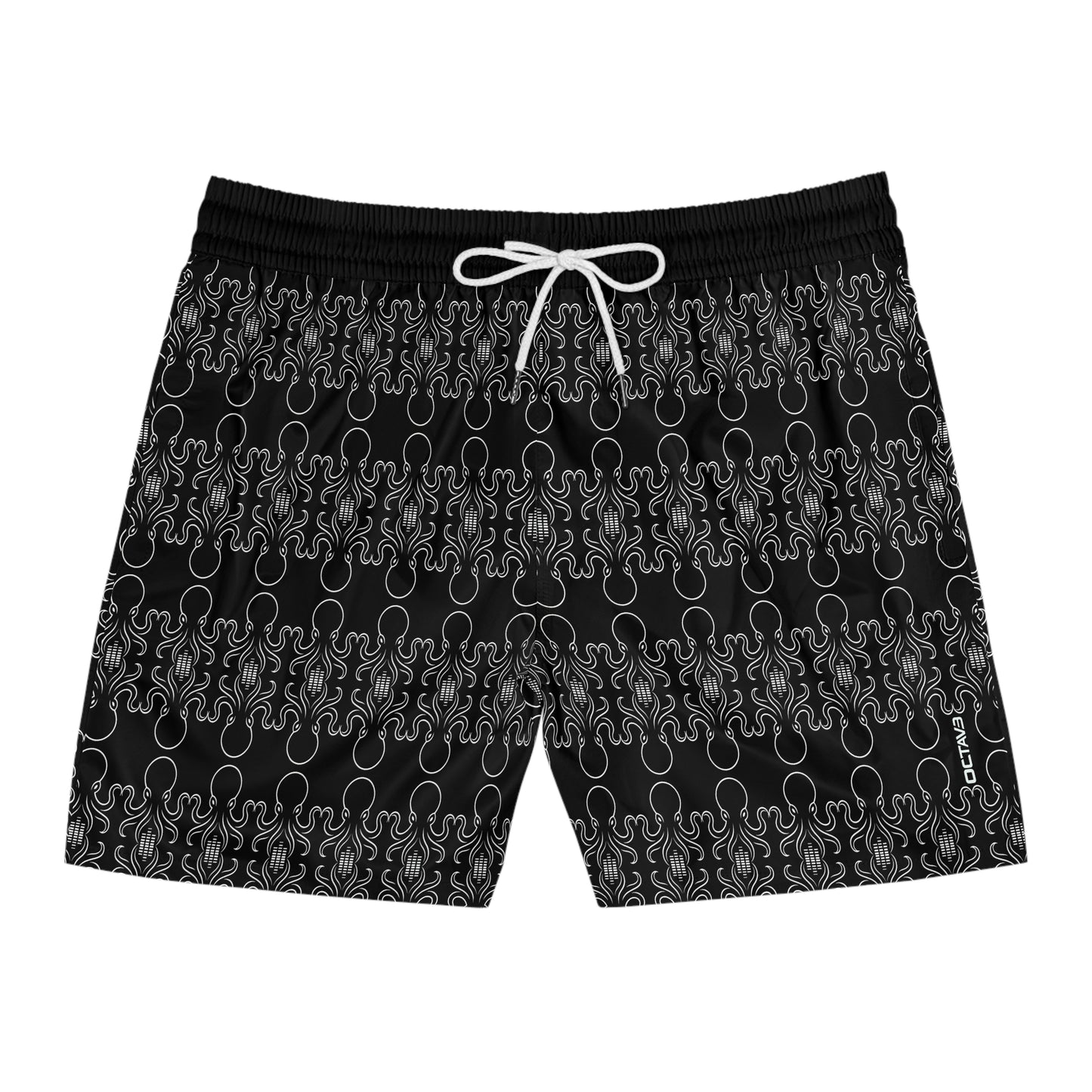 OCTAV3 Black Octopus Swim Shorts – Men's Mid-Length Beach & Board Shorts
