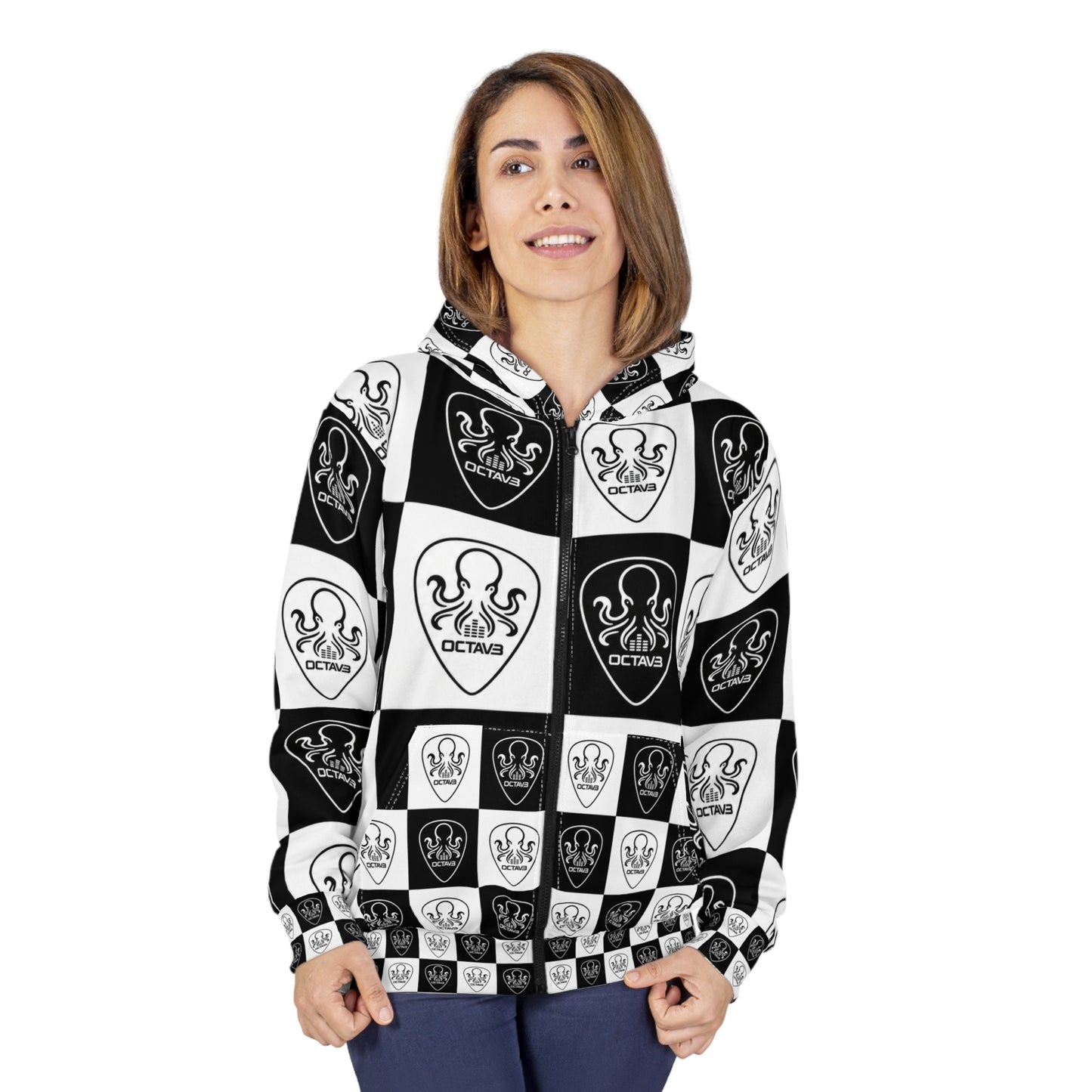 OCTAV3 Black/White Checkered Zip Up Hoodie