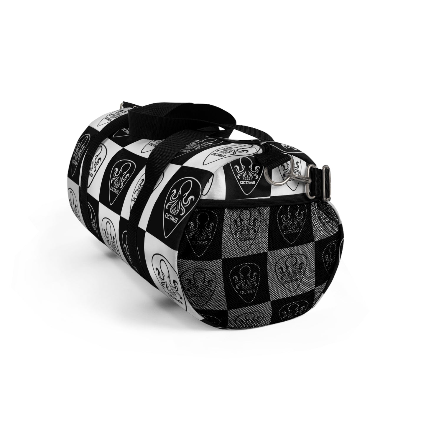 OCTAV3 Checkerboard Octopus Duffel Bag | Black White Travel Gym Bag