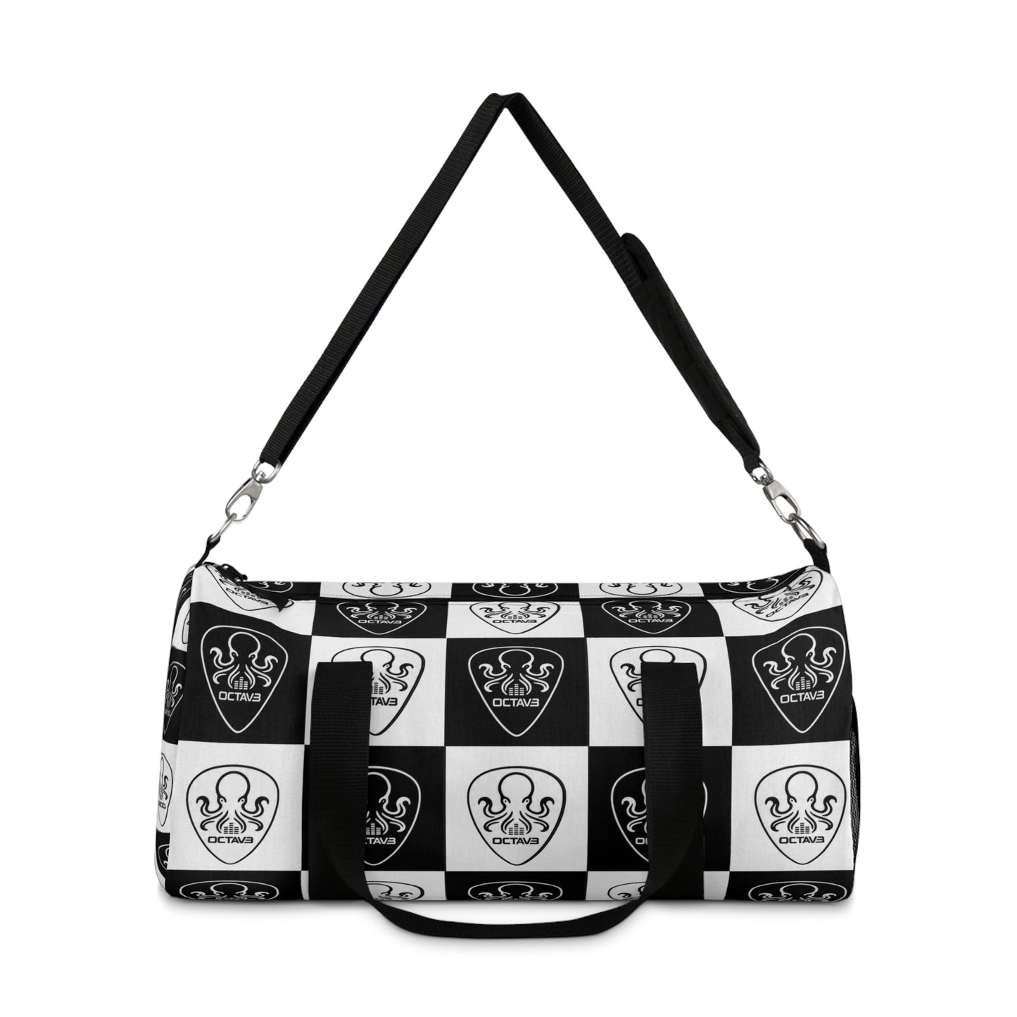 OCTAV3 Checkerboard Octopus Duffel Bag | Black White Travel Gym Bag