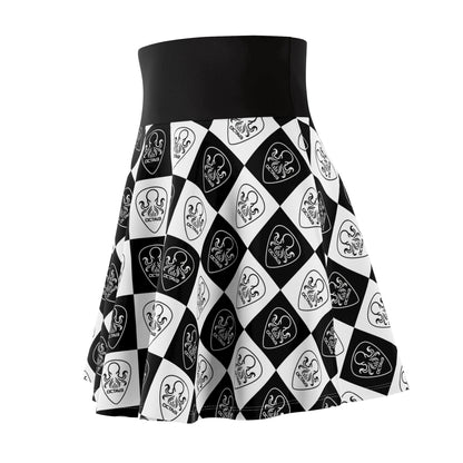 OCTAV3 Checkerboard Octopus Skater Skirt. Black & White Luxury Streetwear