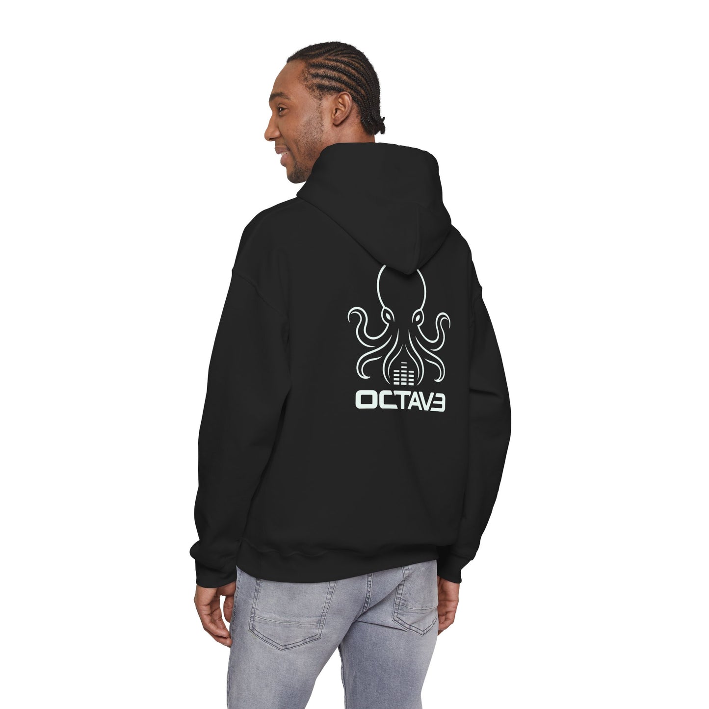 OCTAV3 Octopus logo Hoodie. Minimal Black Streetwear Pullover