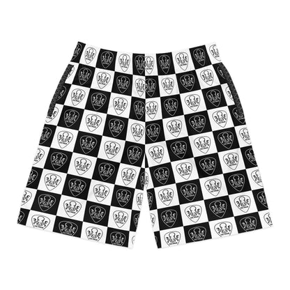 OCTAV3 Checkerboard Octopus Board Shorts. Black White Streetwear Swim & Jogger Shorts