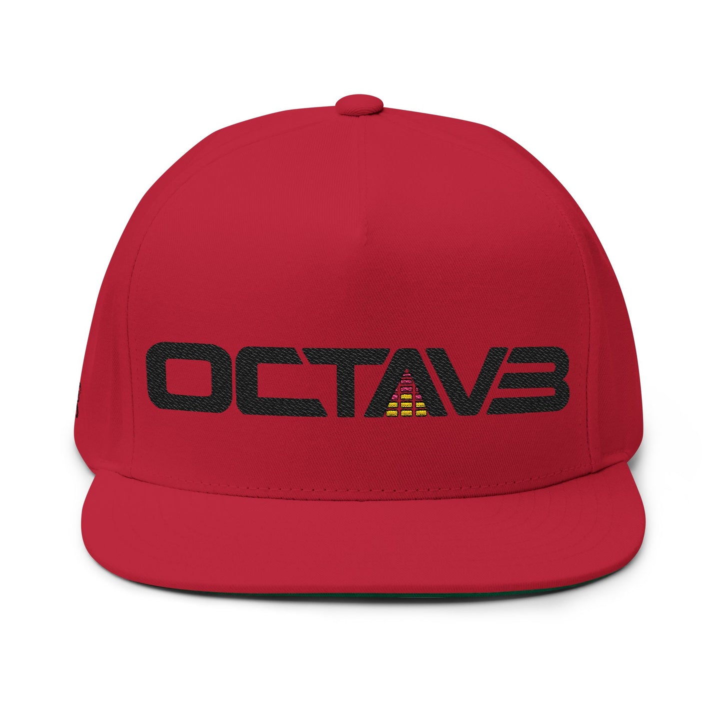 OCTAV3 Premium Embroidered Flat Bill Snapback Hat | White, Red & Grey