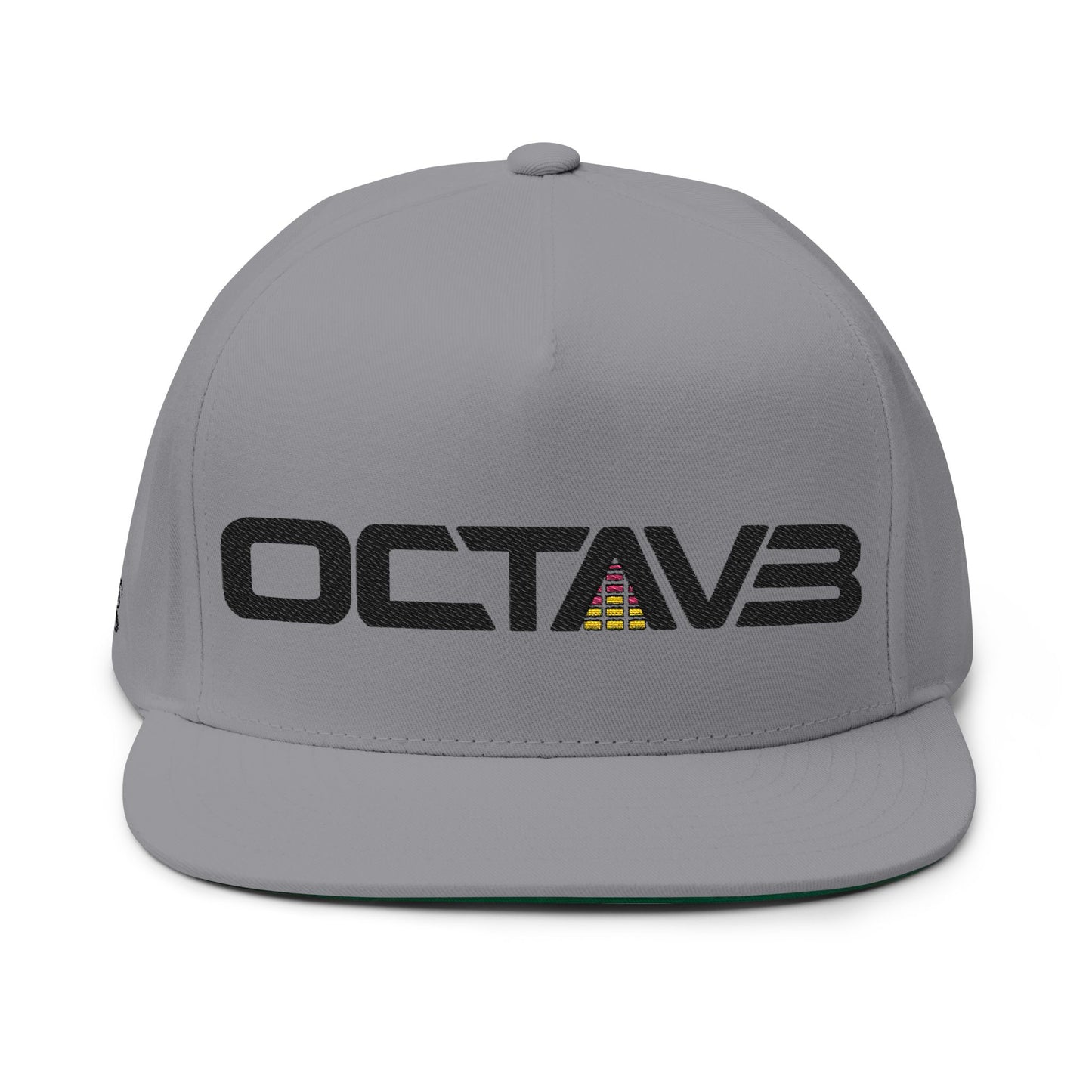 OCTAV3 Premium Embroidered Flat Bill Snapback Hat | White, Red & Grey