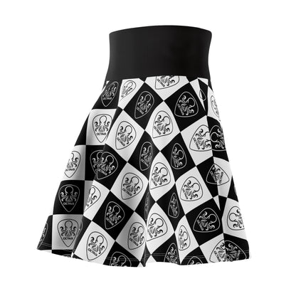 OCTAV3 Checkerboard Octopus Skater Skirt. Black & White Luxury Streetwear