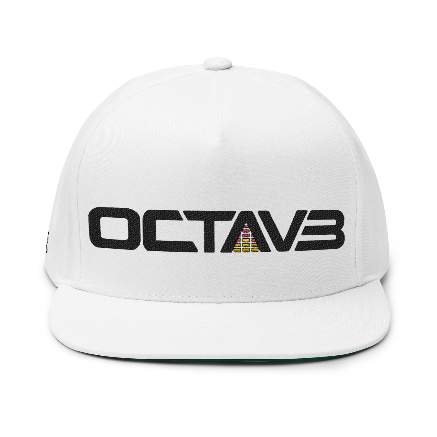 OCTAV3 Premium Embroidered Flat Bill Snapback Hat | White, Red & Grey