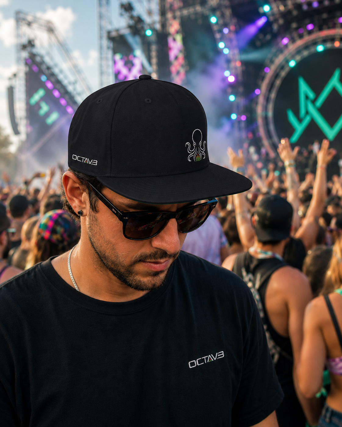 OCTAV3 Embroidered Flat Bill Snapback Hat