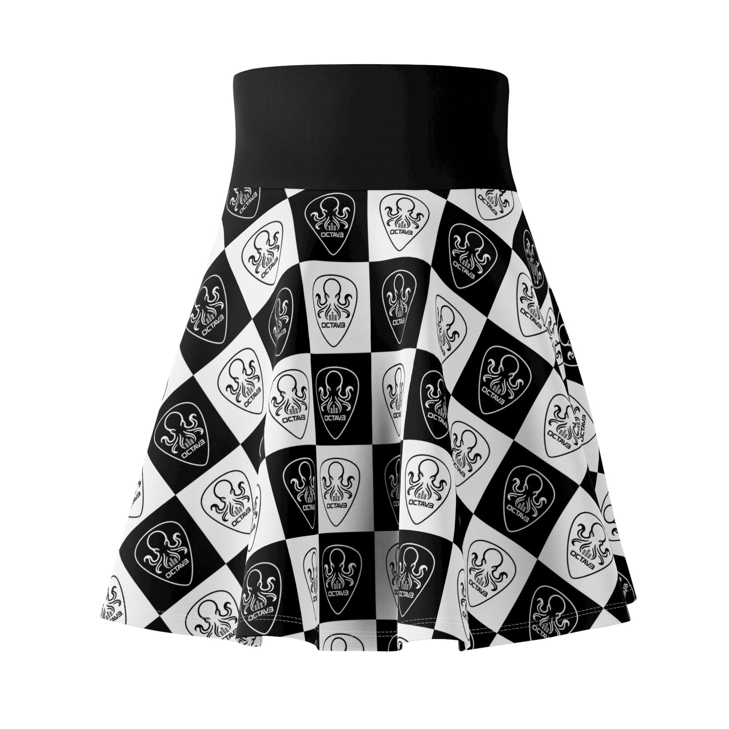 OCTAV3 Checkerboard Octopus Skater Skirt. Black & White Luxury Streetwear