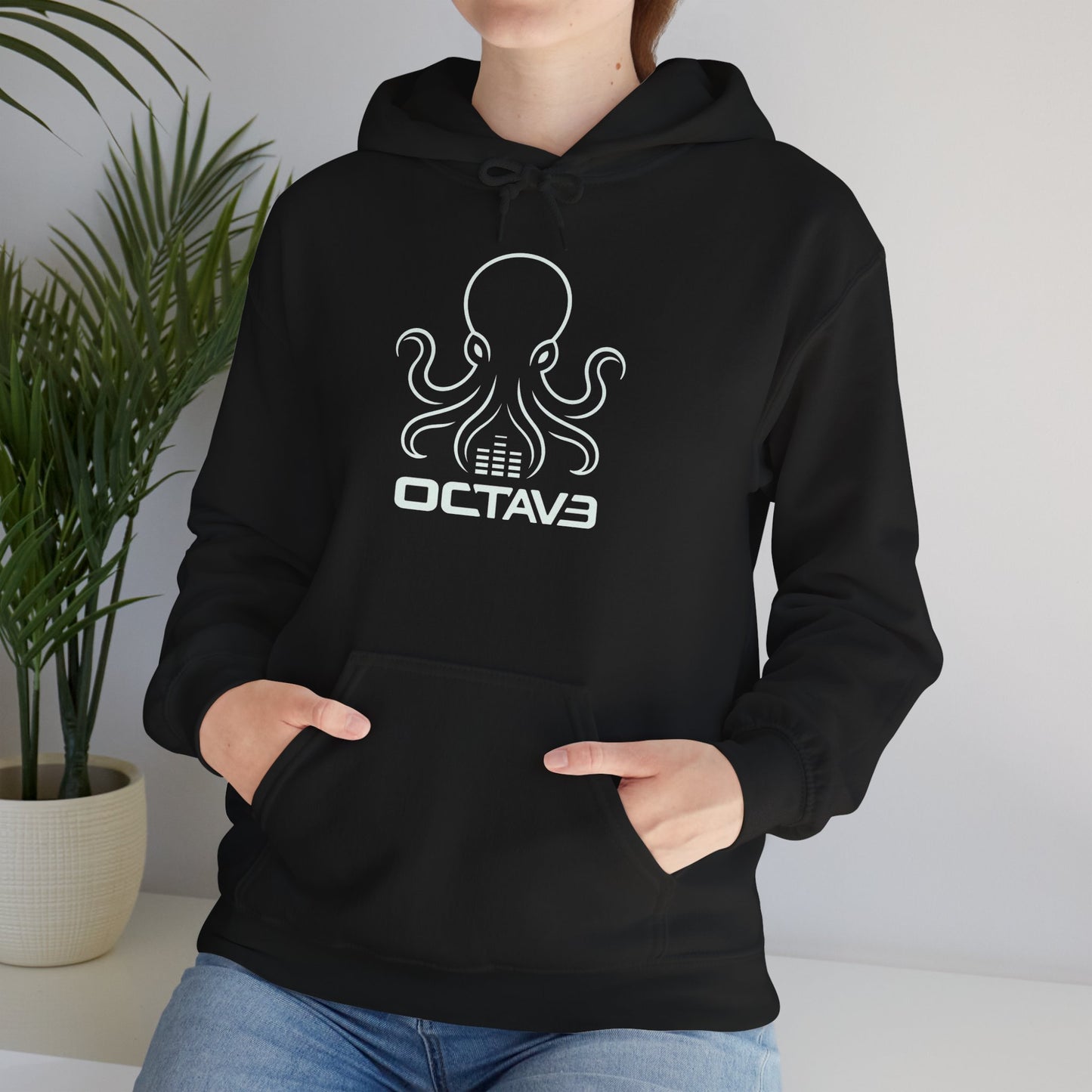 OCTAV3 Octopus logo Hoodie. Minimal Black Streetwear Pullover