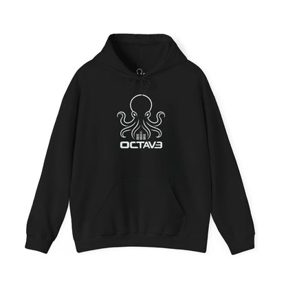OCTAV3 Octopus logo Hoodie. Minimal Black Streetwear Pullover