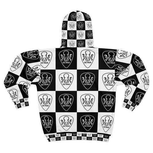 Octav3 Octopus Checkerboard Zip Hoodie — Black & White All-Over-Print