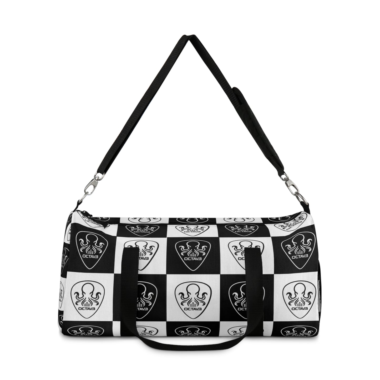 OCTAV3 Checkerboard Octopus Duffel Bag | Black White Travel Gym Bag