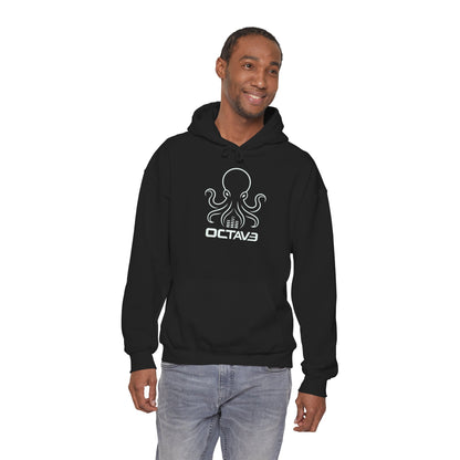 OCTAV3 Octopus logo Hoodie. Minimal Black Streetwear Pullover