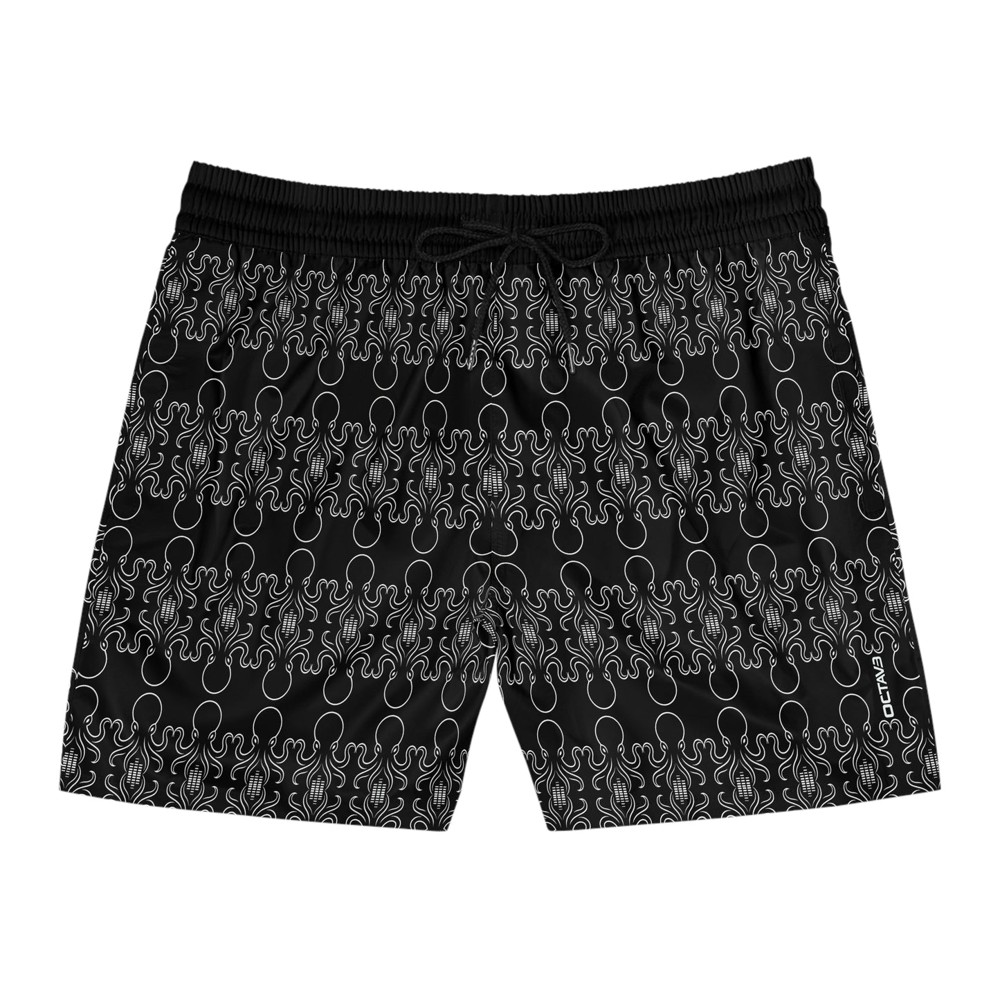 OCTAV3 Black Octopus Swim Shorts – Men's Mid-Length Beach & Board Shorts