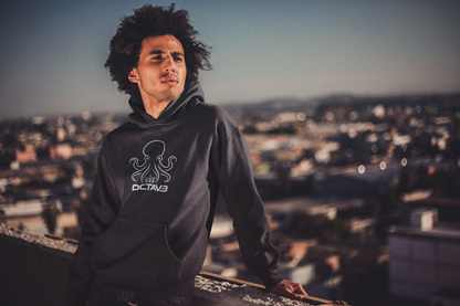 OCTAV3 Octopus logo Hoodie. Minimal Black Streetwear Pullover